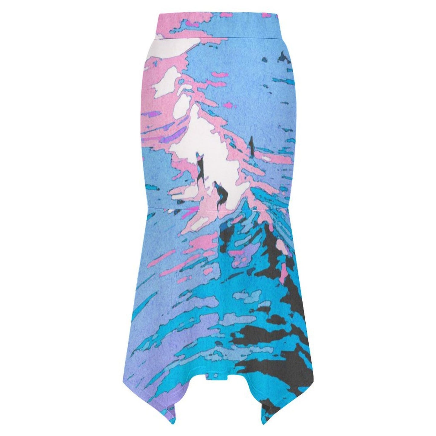 Falda larga de talle alto con dobladillo asimétrico y personalización de diseño en tela suave