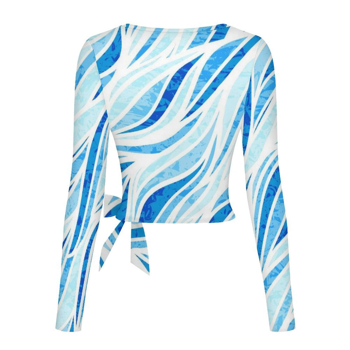 Bow-tied Fine Band Long-sleeved Top Water ，wave ，blue