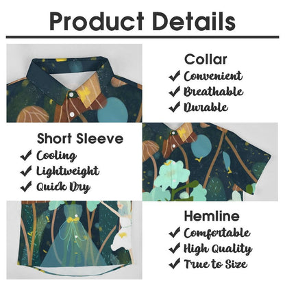 A Short Sleeved Shirt Forest, Mushroom, Girl, Cat