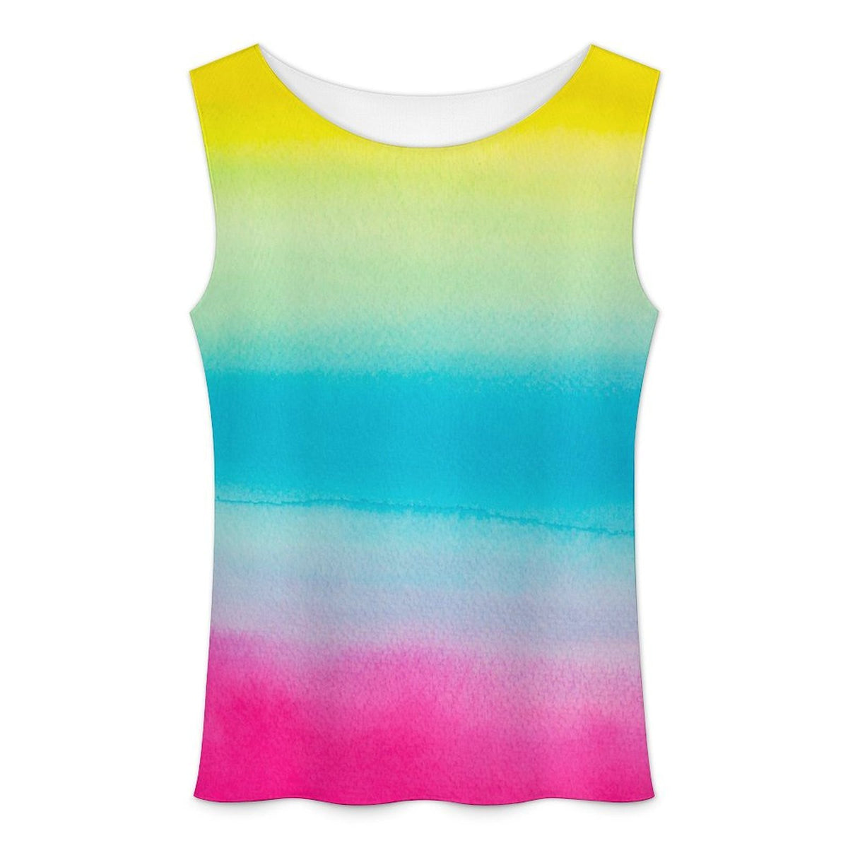 Sexy Mesh Sleeveless T-shirt Yellow & Blue & Pink Watercolor