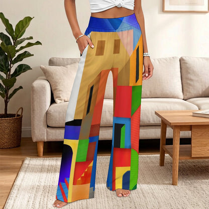 Pantalón Ancho de Cintura Alta con Elástico Fruncido para Mujer, Personalizable
