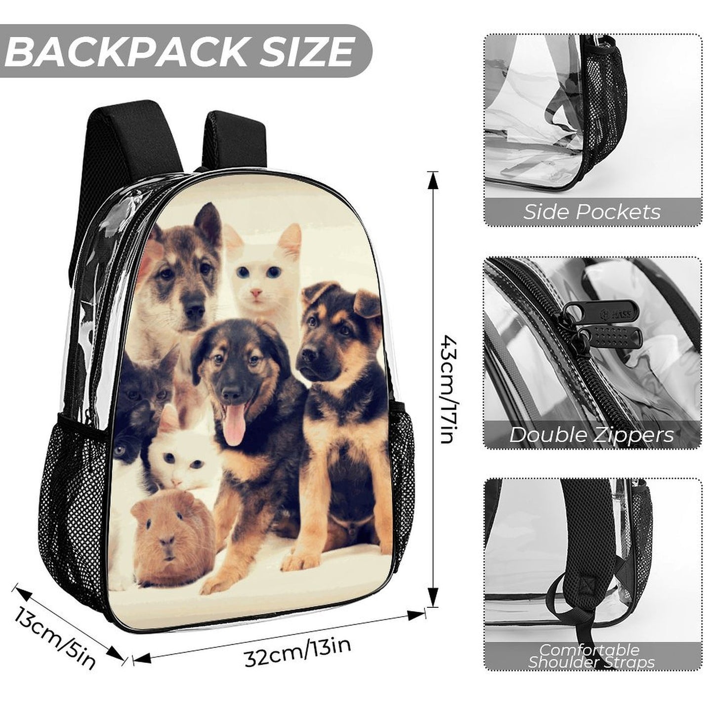 Set de Mochila Transparente 3 Piezas Personalizable con Impresión UV
