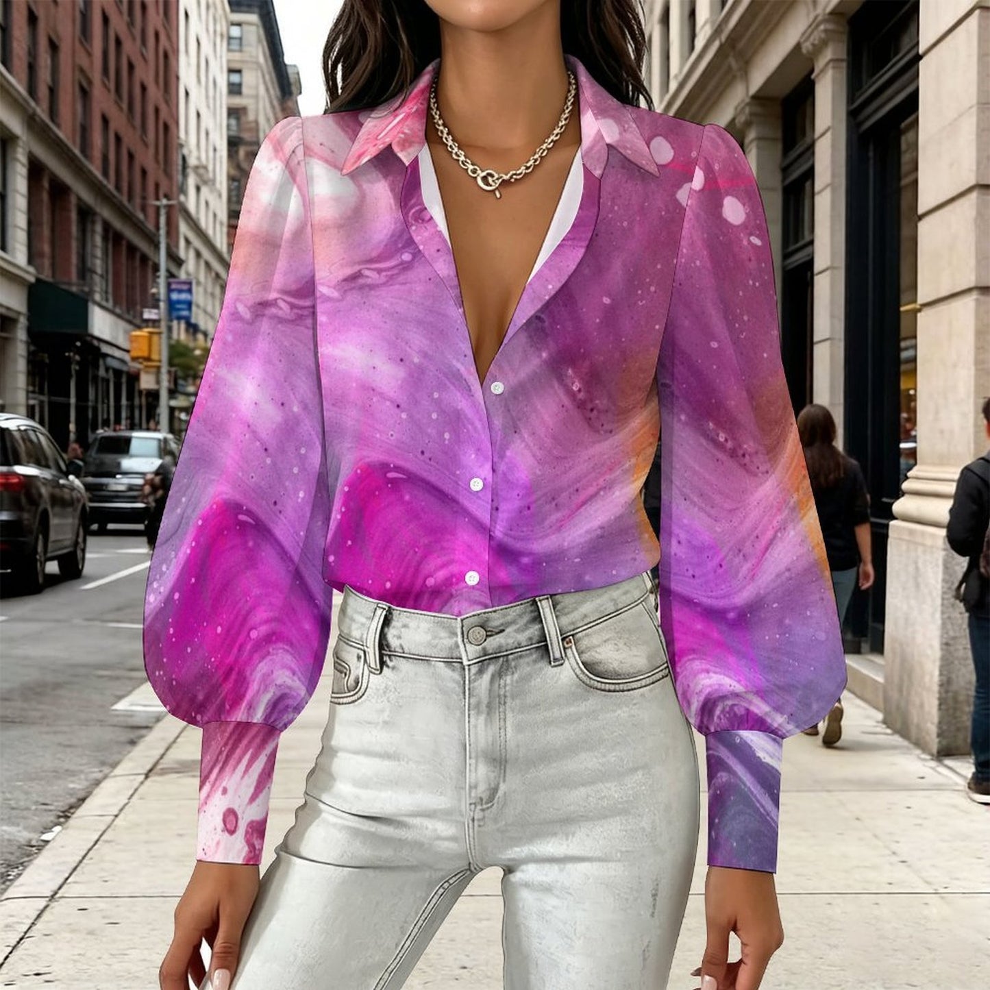 Blusa Satinada Personalizable con Manga Farol para Mujer