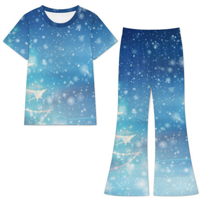 Bell-bottom Short-sleeved Set Christmas Tree, Starlight, Stars, Winter