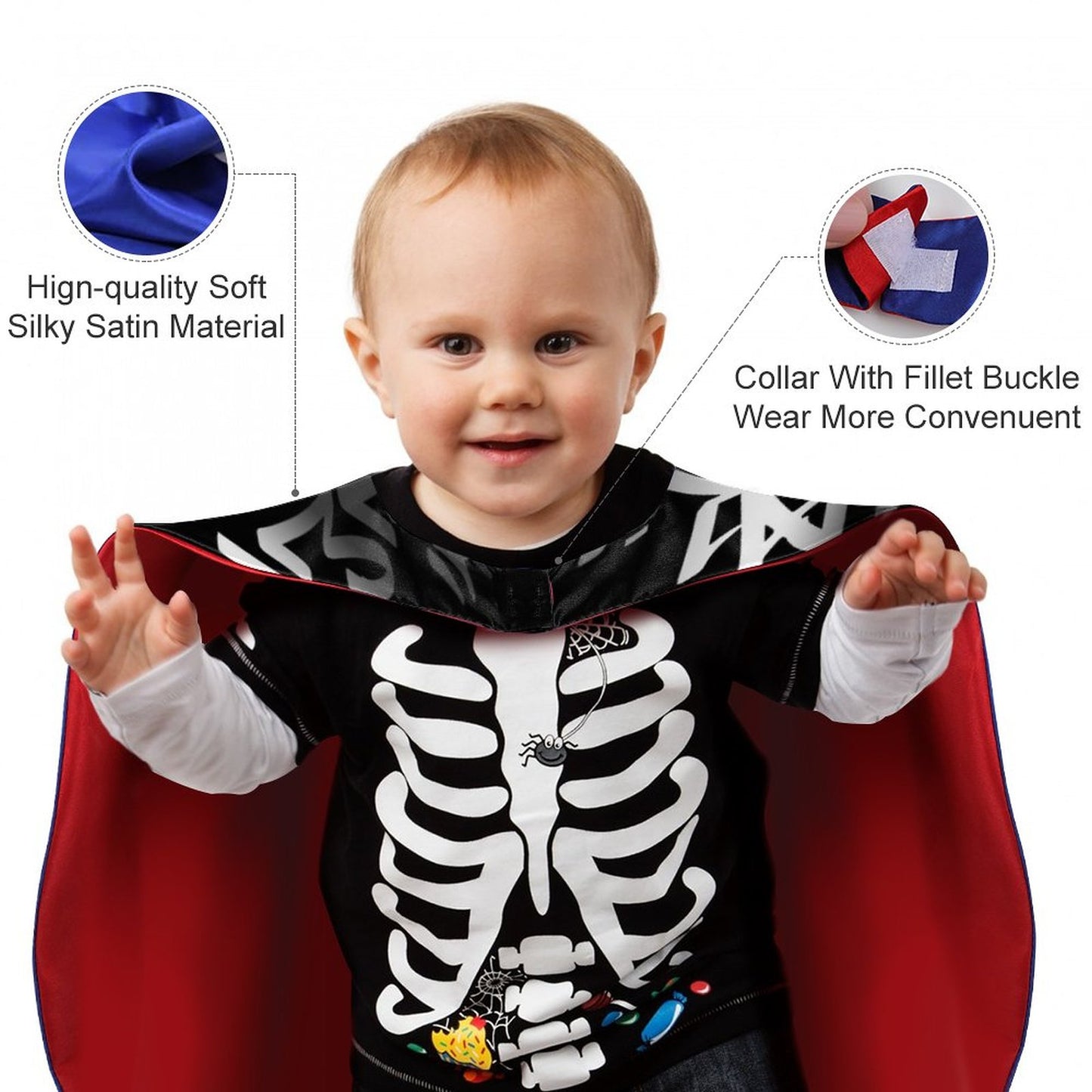 Capa de Halloween Personalizada | Disfraz Satén Reversible 70cm