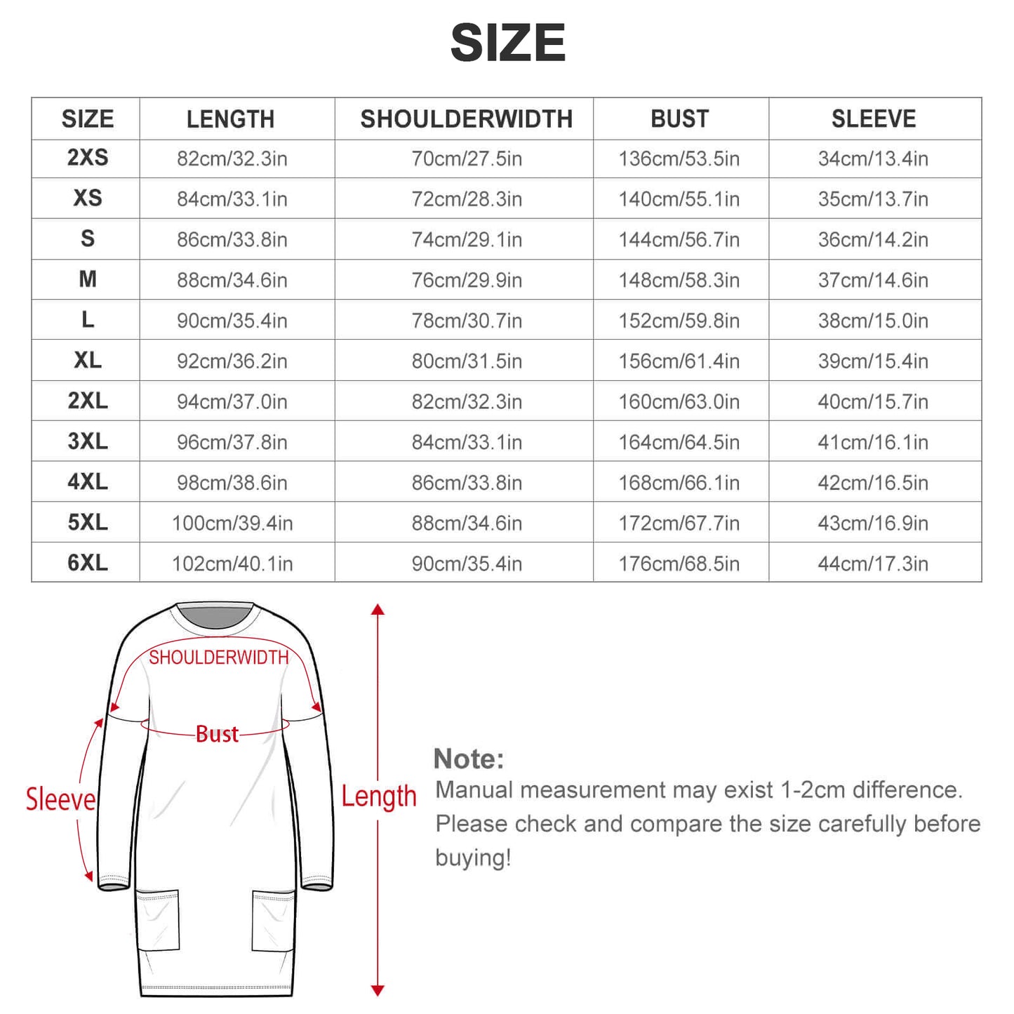 Sudadera Túnica Larga con Bolsillos | Oversize para Leggings 2XS-6XL
