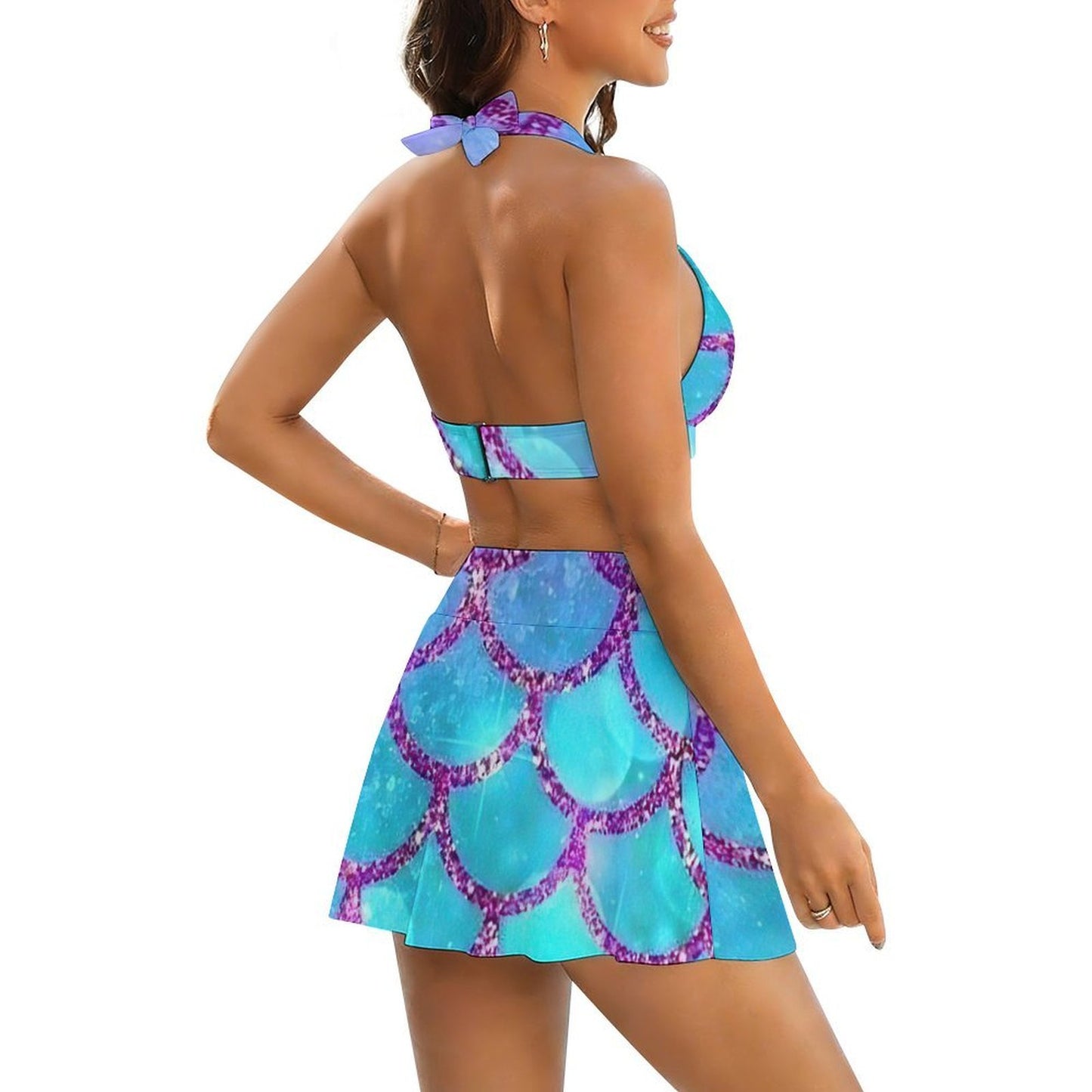 Conjunto de traje de baño personalizable de dos piezas con tirantes y falda con abertura