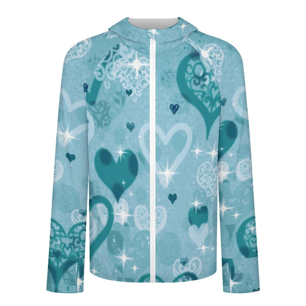 Sunscreen Hooded Long Sleeved Jacket Blue Heart