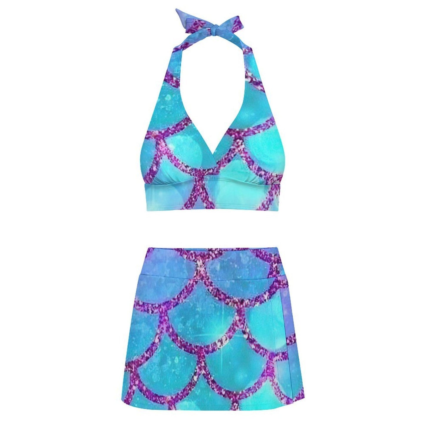 Conjunto de traje de baño personalizable de dos piezas con tirantes y falda con abertura
