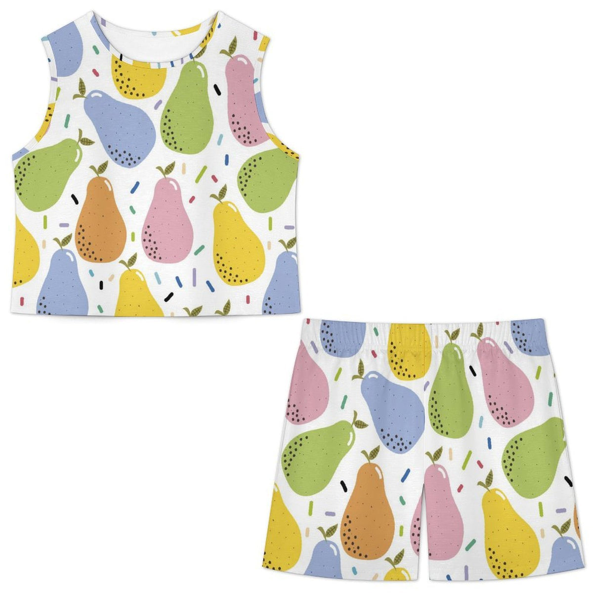 Imitation Linen Sleeveless Shorts Set Pear，colourful