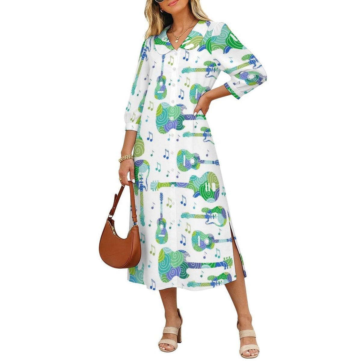 Vestido Largo de Manga Larga con Cuello Personalizable para Mujer