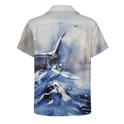 Cuban Collar Shirt Watercolor, Seagull