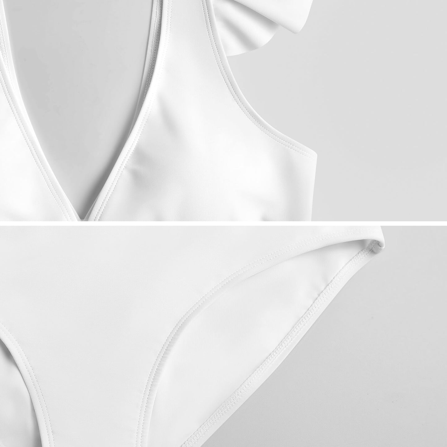 Traje de baño enterizo personalizable con cuello en V y mangas con holanes