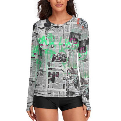Women's Long Sleeve T-Shirt Newspaper Graffiti