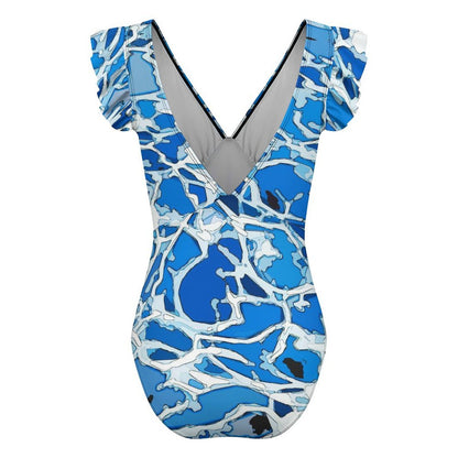 Traje de baño de una pieza personalizable con mangas de olanes y copas removibles