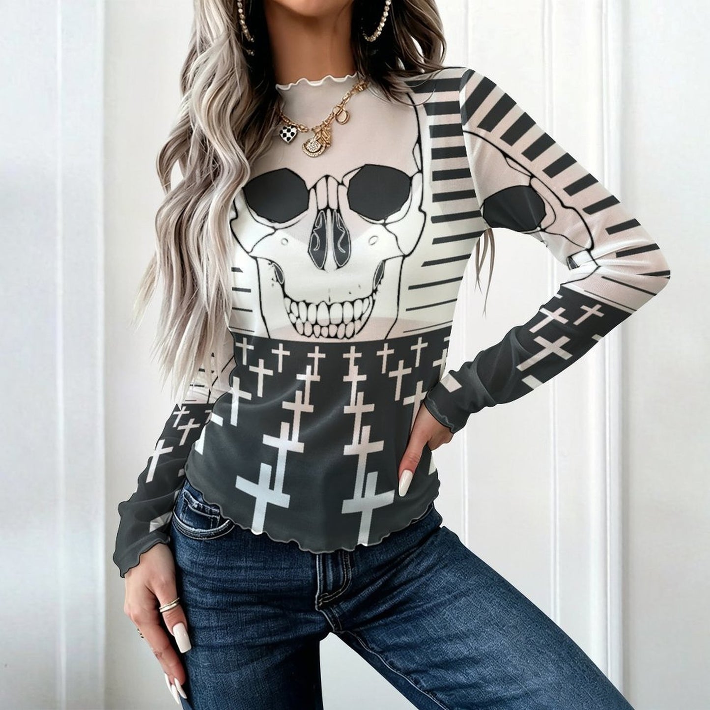 Blusa de Red Manga Larga con Cuello Alto Personalizable