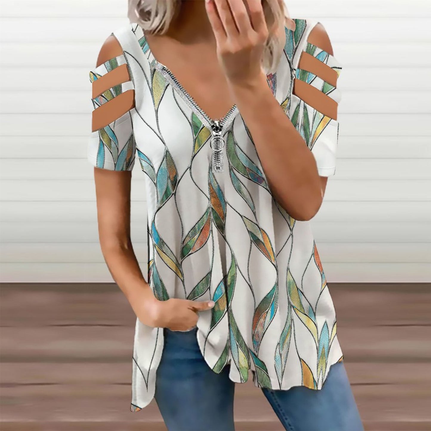 Blusa Túnica Hombros Descubiertos | Cierre V-Neck Ajustable