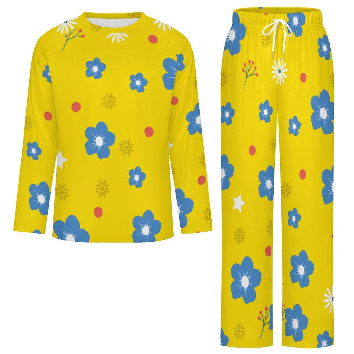 Shoulder Long Sleeved Pajama Set Yellow, Flower Background