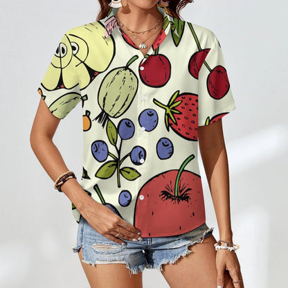 Camisa Personalizada de Manga Corta para Mujer con Cuello y Estampado Completo