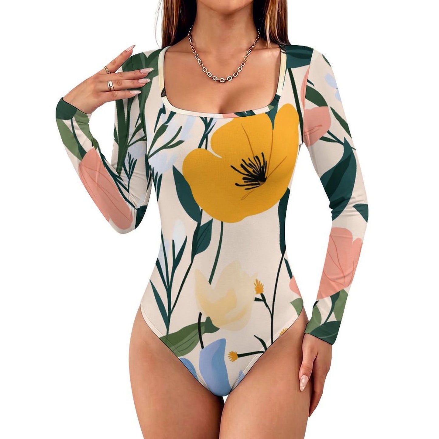 Body Cuello Cuadrado Manga Larga Personalizable para Mujer