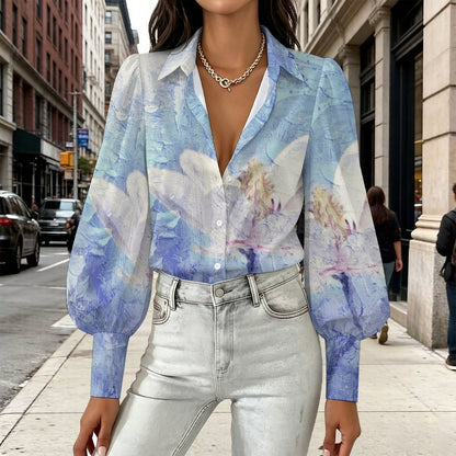 Cape Sleeve Long Sleeve Shirt Oil Painting, Purple, Flowers