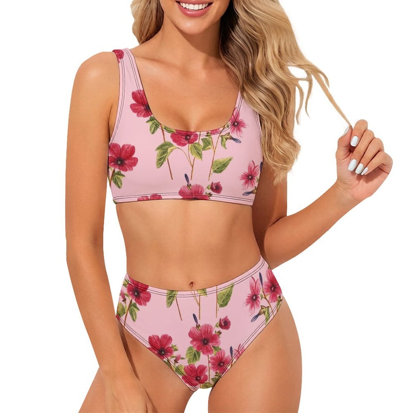 Sporty Bikini Swimwear Set Flowers