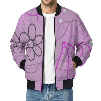 Lightweight Pilot Jacket Purple, Hand Drawn, Flower, Line