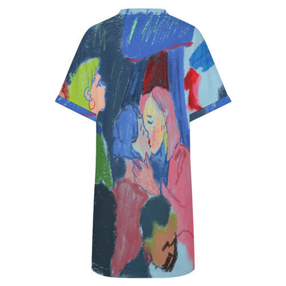 Vestido Casual de Mujer con Escote en V y Puños Doblados, Personalizable