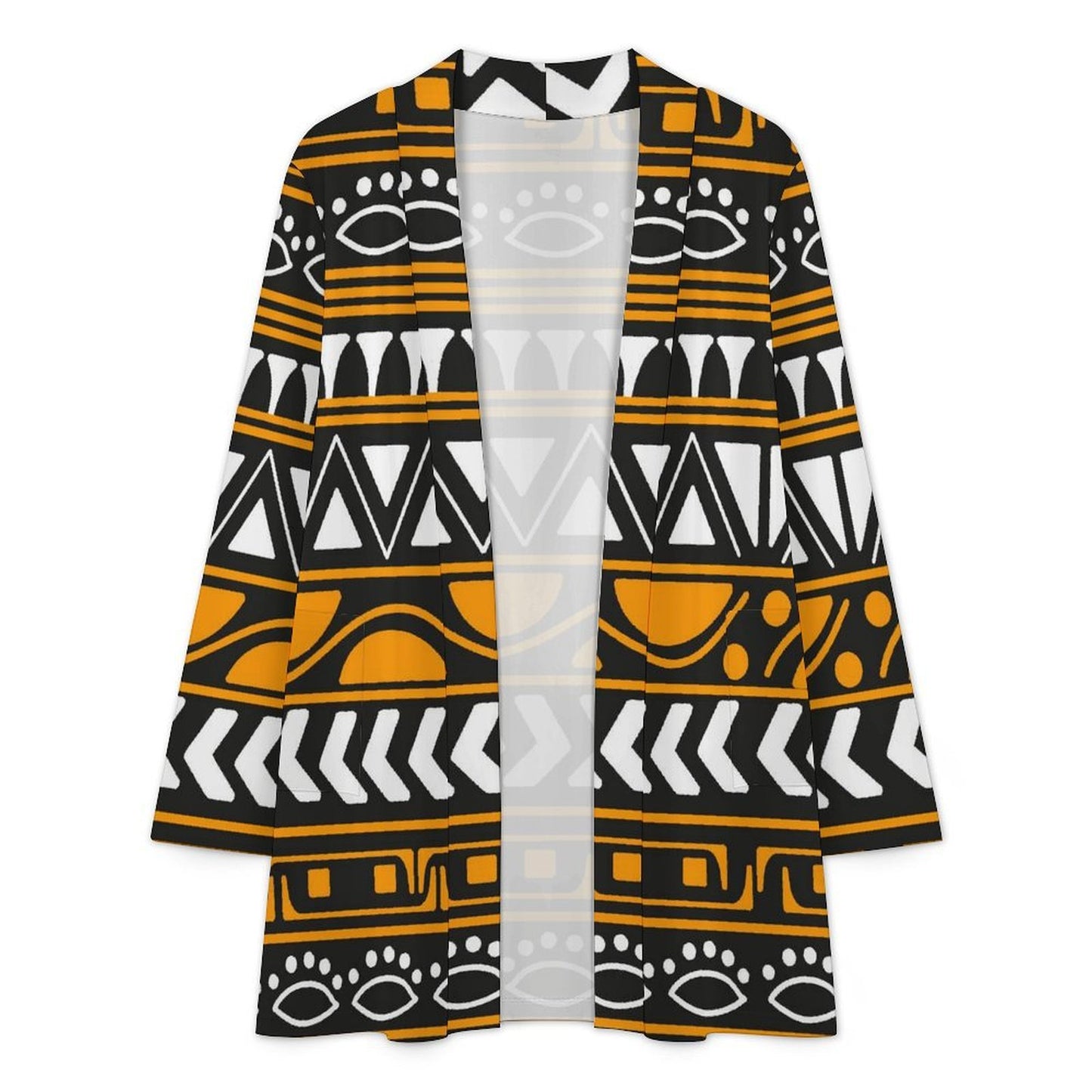 Long-sleeved Cardigan with Pockets African Pattern