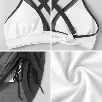 Netted Swim Skirt And Swimsuit Set Rainbow