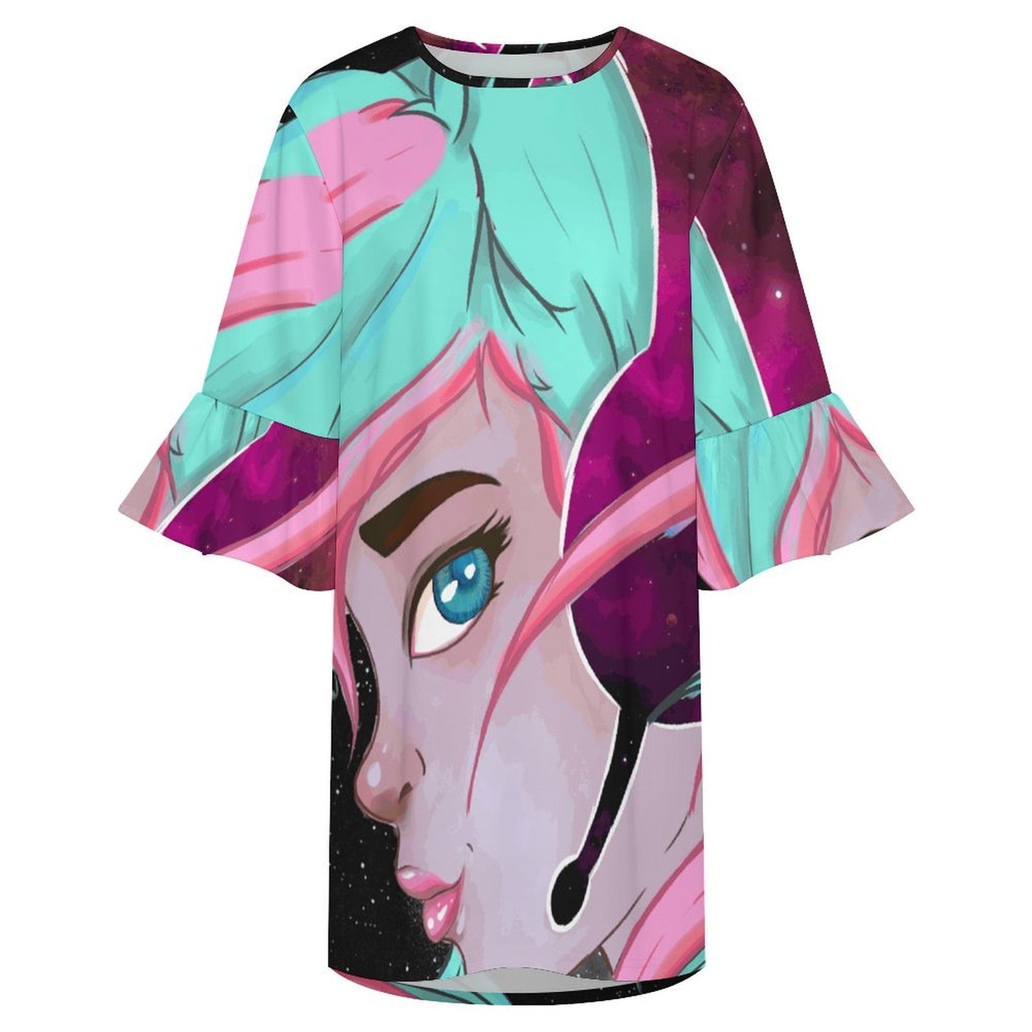 Vestido Casual de Mujer con Mangas de Volante y Cuello Redondo, Personalizable