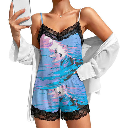 Pijama de Tirantes con Encaje y Short Personalizable para Mujer