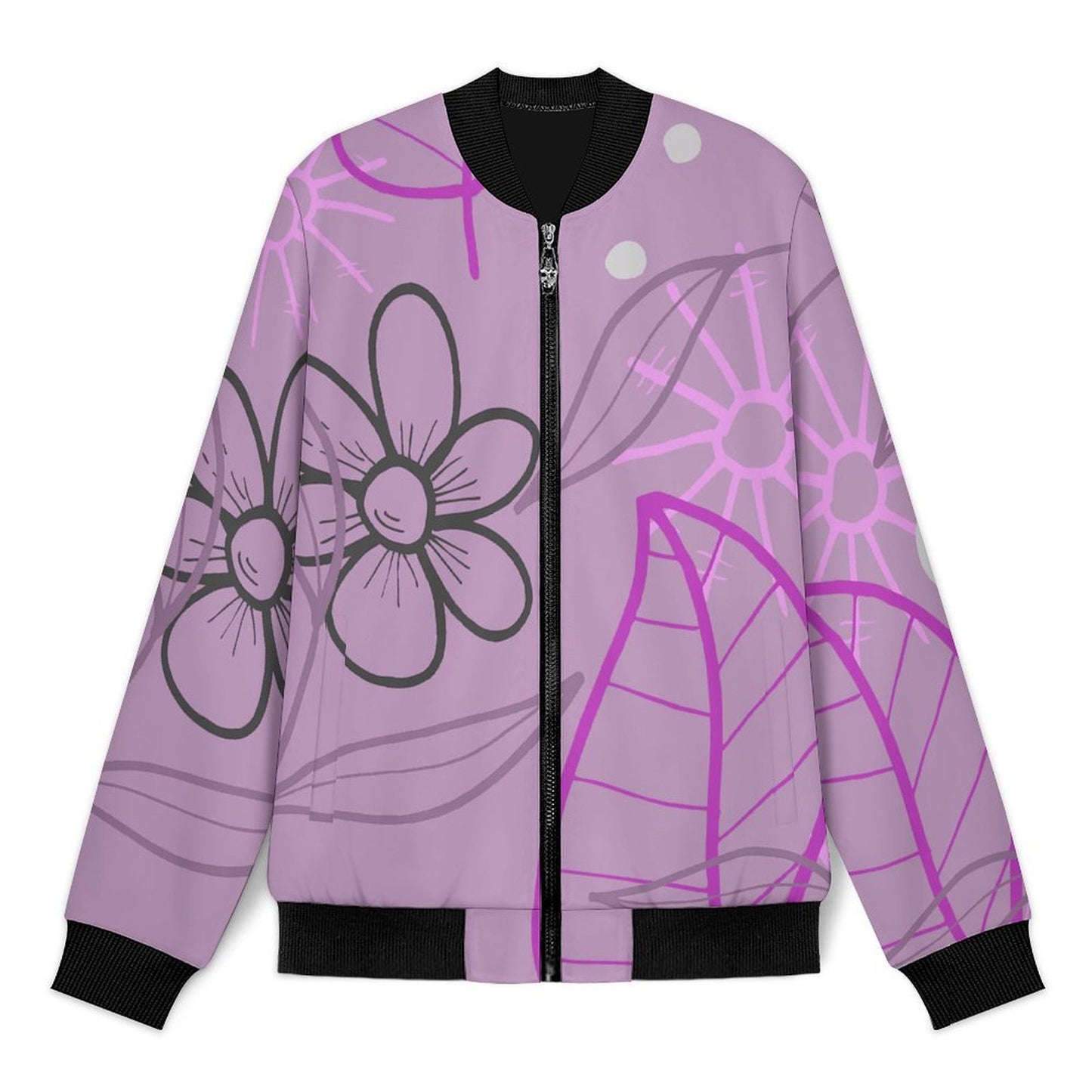 Lightweight Pilot Jacket Purple, Hand Drawn, Flower, Line