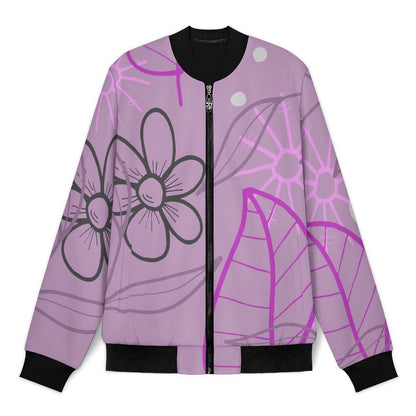 Lightweight Pilot Jacket Purple, Hand Drawn, Flower, Line