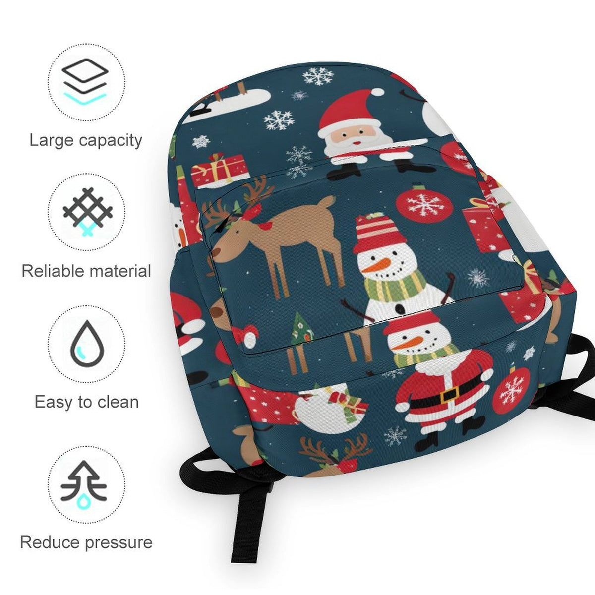 Half Printed Backpack Santa Claus, Gifts, Snowmen Style 42x30x15cm