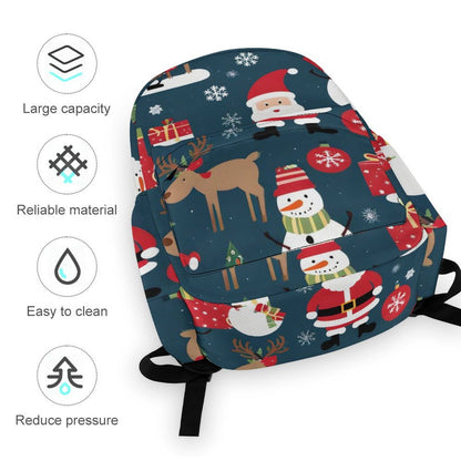 Half Printed Backpack Santa Claus, Gifts, Snowmen Style 42x30x15cm