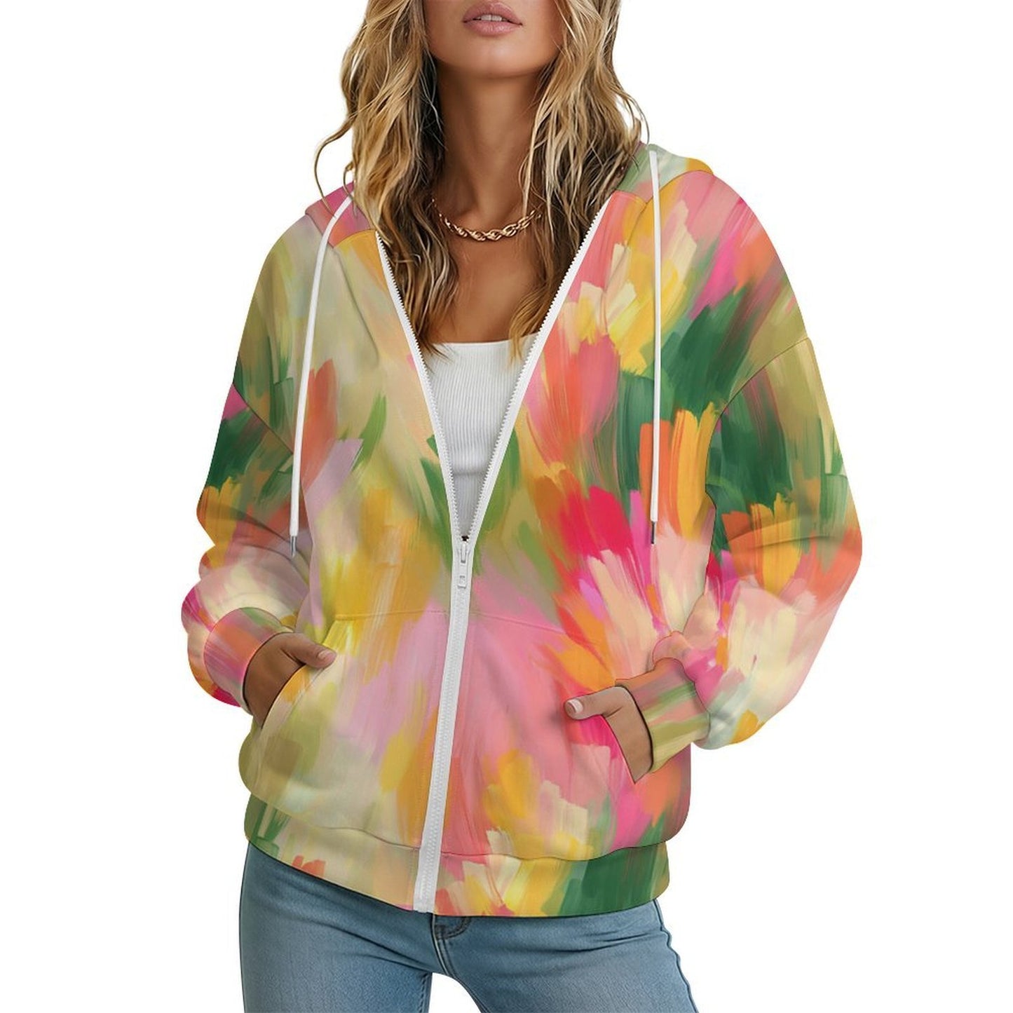 Sudadera con Capucha y Cierre Completo para Mujer en Tela Aireada Personalizable