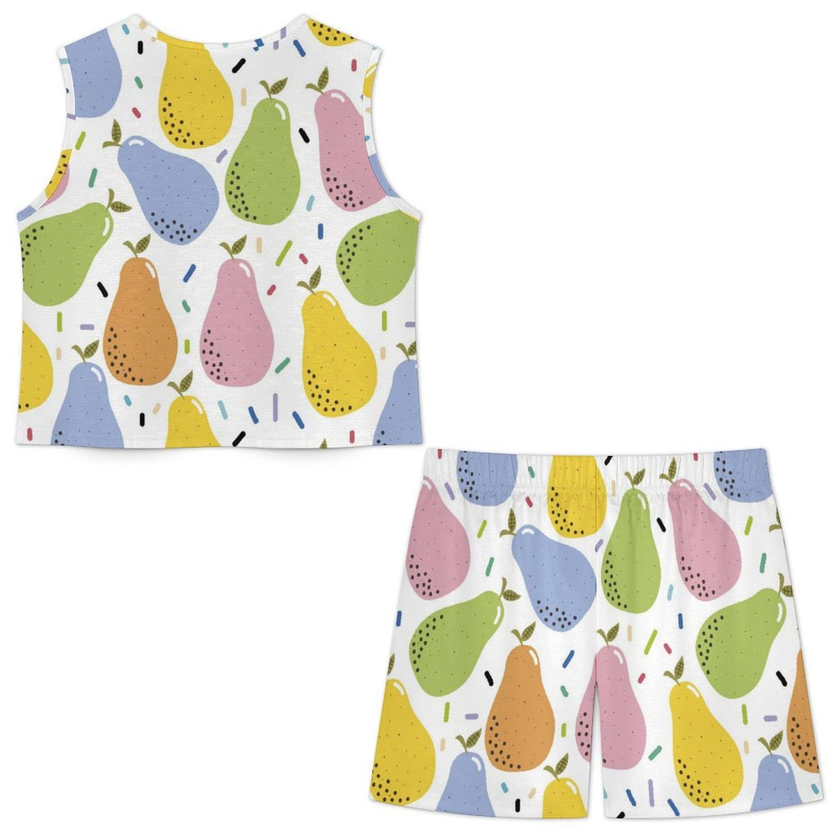 Imitation Linen Sleeveless Shorts Set Pear，colourful