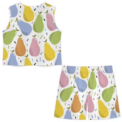 Imitation Linen Sleeveless Shorts Set Pear，colourful