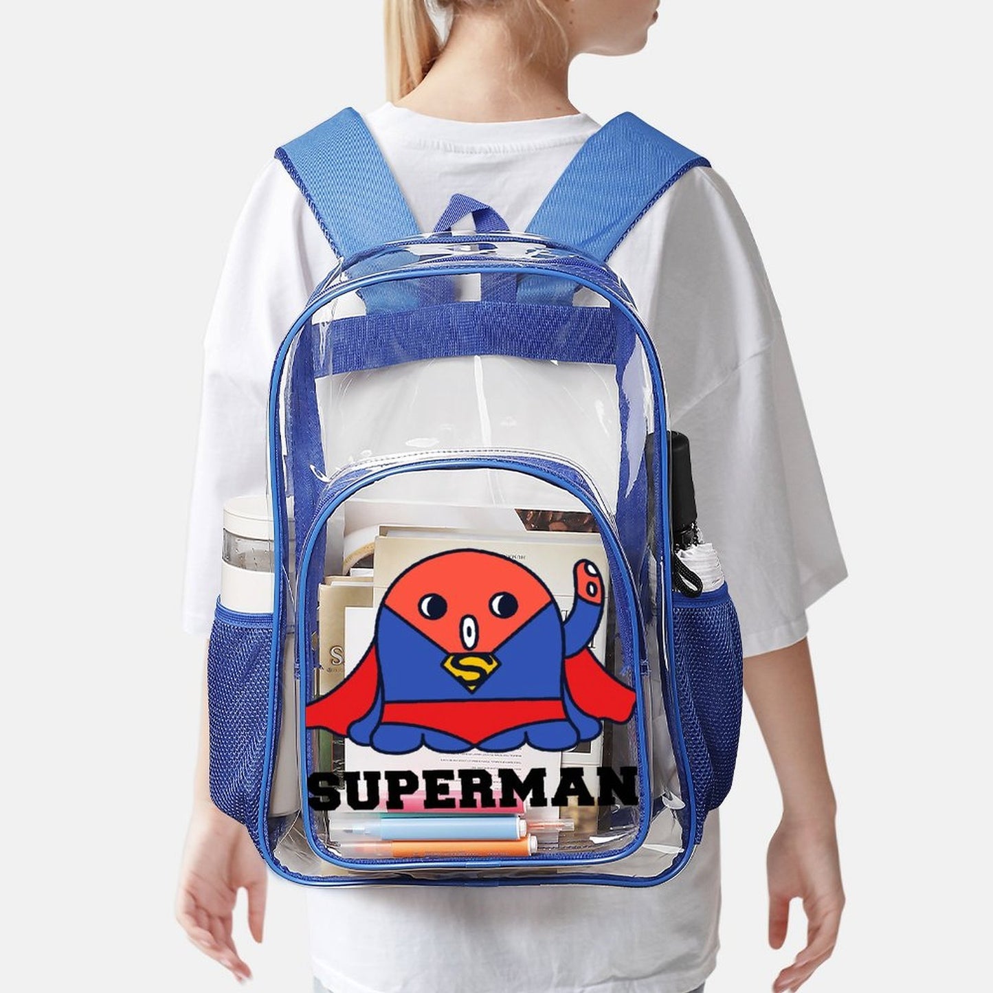 Mochila Transparente con Bolsillo de Malla Personalizable UV